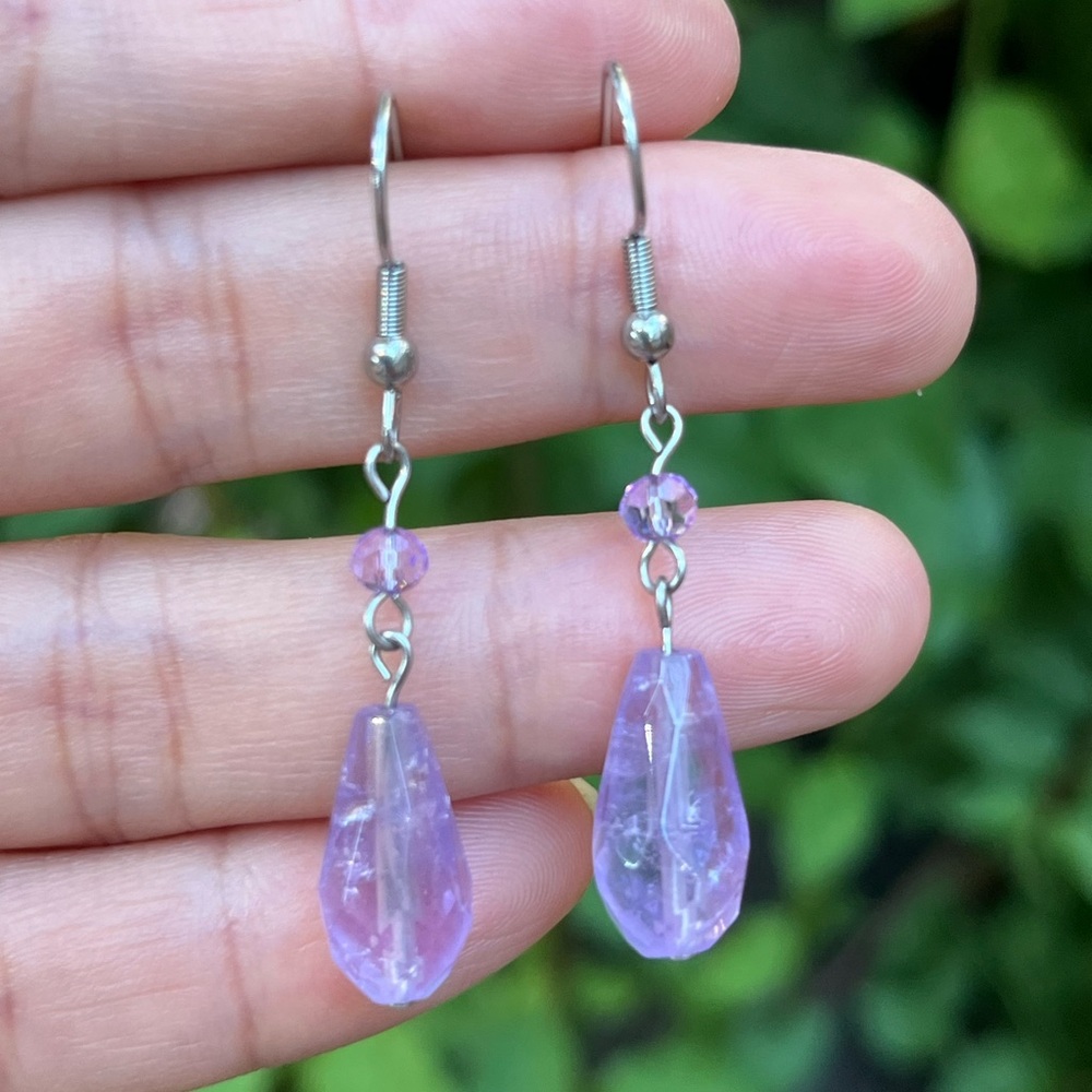 Stainless steel lavender amethyst drop earrings‎